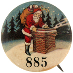 RARE AND PROBABLY FIRST WE'VE OFFERED UNUSUAL SANTA DESIGN BUTTON WITH SERIAL NUMBER.