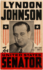 "LYNDON JOHNSON FOR UNITED STATES SENATOR" CARDBOARD POSTER WITH YOUTHFUL PORTRAIT.