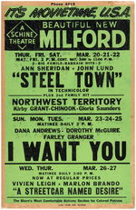 MULTI-FEATURE THEATER WINDOW CARD FEATURING "A STREETCAR NAMED DESIRE."