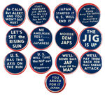 COLLECTION OF WHITE ON BLUE WWII ANTI-AXIS SLOGAN BUTTONS.