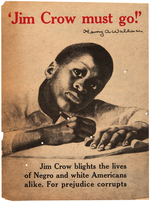 HENRY WALLACE "JIM CROW MUST GO!" EARLY CIVIL RIGHTS FOLDED FLIER AND PAIR OF CAMPAIGN BUTTONS.