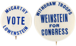 McCARTHY/LOWENSTEIN & NY CONGRESSMAN "WITHDRAW TROOPS" BUTTONS.