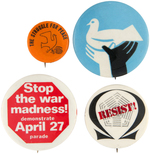 GROUP OF FOUR ANTI-VIETNAM WAR BUTTONS.