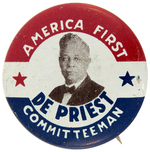 OSCAR DePRIEST 1940 AMERICA FIRST COMMITTEEMAN 1" LITHO BUTTON.