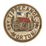 HARRISON 1888 PAIR OF ENAMEL ON BRASS BADGES PLUS "TIPPECANOE" LAPEL STUD.