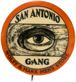 RARE AND EARLY REBUS BUTTON FOR "SAN ANTONIO (KNOT HOLE) GANG."