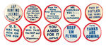 COLLECTION OF BLUE ON WHITE WWII ANTI-AXIS SLOGAN BUTTONS.