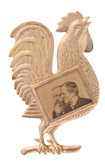 UNLISTED ROOSTER LARGE BRASS SHELL PIN WITH HARRISON/MORTON CARDBOARD PHOTO JUGATE.