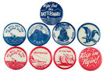 RARE GROUP OF PICTORIAL ANTI-AXIS SLOGAN BUTTONS.