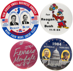 FOUR REAGAN/BUSH AND MONDALE/FERRARO BUTTONS.