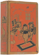 THREE LITTLE PIGS ENAMELED MATCHBOX HOLDER PAIR.