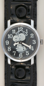 "SNOOPY TIME" BLACK VARIETY BOXED WATCH.