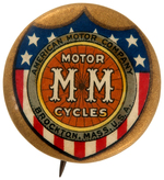 "MM MOTOR CYCLES" SCARCE BUTTON FROM MASSACHUSETTS FIRM.