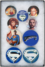 SUPERMAN NINE BUTTONS WITH 1978 AND 1980 COPYRIGHTS.