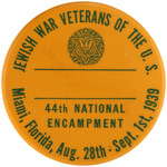 JEWISH WAR VETERANS 1939 MIAMI 44TH NATIONAL ENCAMPMENT ATTENDEE BUTTON.