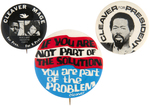 THREE ELDRIDGE CLEAVER BUTTONS.