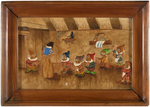 SNOW WHITE AND THE SEVEN DWARFS FRAMED CARVED WOOD PANEL.