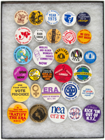 WOMEN'S RIGHTS AND ISSUES 30 BUTTONS 1974-1998 FROM THE LEVIN COLLECTION.