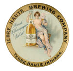 "TERRE HAUTE BREWING COMPANY TERRE HAUTE, INDIANA" NUDE WITH BOTTLE AND GOBLET.