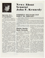 EARLY CAMPAIGN NEWSLETTERS "NEWS ABOUT SENATOR JOHN F. KENNEDY" AND MORE.