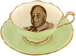 ROOSEVELT AND CHURCHILL ITEMS INCLUDING TEA CUPS AND MATCHBOX HOLDERS.