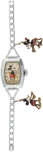 "MICKEY MOUSE INGERSOLL DE-LUXE WRISTWATCH" GIRL'S WATCH WITH CHARMS & BOX.