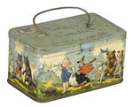 “NURSERY CANDIES/EXPRESSLY FOR THE LITTLE FOLKS” ILLUSTRATED TIN CONTAINER.