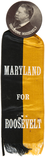 ROOSEVELT HAKE UNLISTED 2-1/8" CELLO BUTTON WITH "MARYLAND FOR ROOSEVELT" RIBBON.