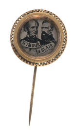 "SEYMOUR & BLAIR" UNIFACE FERROTYPE STICKPIN.