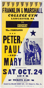 PETER, PAUL & MARY CONCERT WINDOW CARD.