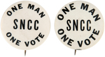 TWO VARIETIES OF CLASSIC CIVIL RIGHTS "ONE MAN ONE VOTE SNCC" BUTTONS.