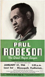 "PAUL ROBESON THE GREAT NEGRO SINGER" CARDBOARD CONCERT POSTER.