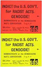 STUDENTS FOR A DEMOCRATIC SOCIETY ANTI-VIETNAM WAR FLIER AND PAIR OF STICKERS FROM MIAMI CONVENTION.