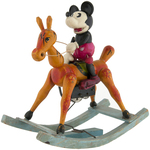 "MICKEY MOUSE ON ROCKING HORSE" EARLY 1930s CELLULOID & WOOD WIND-UP.