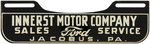 "INNERST MOTOR COMPANY" FORD DEALER LICENSE ATTACHMENT.