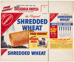 NABISCO "SHREDDED WHEAT" CEREAL BOX FLAT WITH RIN TIN TIN INSIGNIA PATCH PAIR.