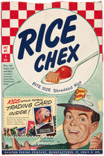 "RICE CHEX" CEREAL BOX WITH "SPACE PATROL TRADING CARD" OFFER.