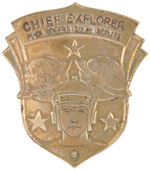 "CHIEF EXPLORER BUCK ROGERS SOLAR SCOUTS" BADGE AS MADE WITHOUT RED ENAMEL PAINT.