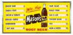 "MASON'S ROOT BEER" REVERSE ON GLASS MENU BOARD.