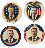 THEODORE ROOSEVELT FOUR VERY COLORFUL 1904 SINGLE PICTURE BUTTONS.