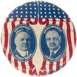 "FOR PRESIDENT HERBERT HOOVER/FOR VICE PRESIDENT CHARLES CURTIS" LARGE LITHO TIN JUGATE.