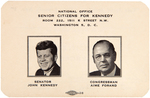 FIVE UNCOMMON KENNEDY BUTTONS AND TWO COATTAIL CARDS.