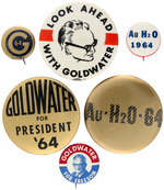 SIX UNCOMMON TO SCARCE GOLDWATER BUTTONS.