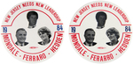 "NEW JERSEY NEEDS NEW LEADERSHIP MONDALE/FERRARO/HEDDEN" COATTAIL BUTTONS.