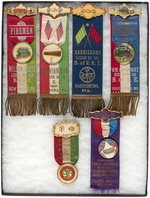 ELEVEN RAILROAD ATTRACTIVE RIBBON BADGES FOR VARIOUS UNIONS FROM EARLY 1900s.