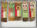 ELEVEN RAILROAD ATTRACTIVE RIBBON BADGES FOR VARIOUS UNIONS FROM EARLY 1900s.