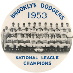 DODGERS 1941 CHAMPIONS BUTTON AND 1953 CHAMPS TEAM PHOTO BUTTON BOTH MUCHINSKY BOOK EXAMPLES.