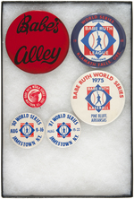 "BABE'S ALLEY" 4" BUTTON PLUS FIVE BABE RUTH LITTLE LEAGUE WORLD SERIES BUTTONS.