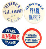 "REMEMBER PEARL HARBOR" FOUR RARELY SEEN SLOGAN BUTTONS.