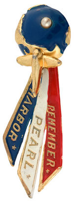 "REMEMBER PEARL HARBOR" QUALITY ENAMEL PAINT ON BRASS PIN "FOR AID TO THE HONOLULU COMMUNITY CHEST".